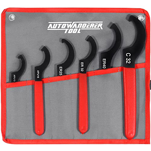 AutoWandererTool 6Pcs Coilover Spanner Wrench Set,Carbon Steel,Red Roll Bag - size: 6 Pcs