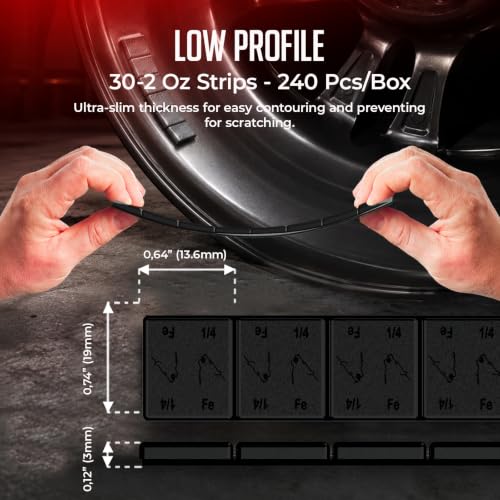 Wheel Accessories Parts 1/4 Oz. 0.25 Oz. Black Low Profile Stick-On Premium US Adhesive Tape Wheel Balancing Weights Cars Trucks SUVs Motorcycles 4.53 kgs 10 lb Box 240 Pcs per Box - size: 240 Pcs Black, style: 1/4 Oz Segment