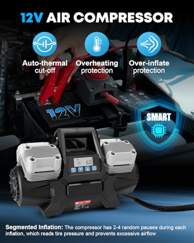 Kohree 12V Four Cylinder Fast Air Compressor with Digital Display Panel