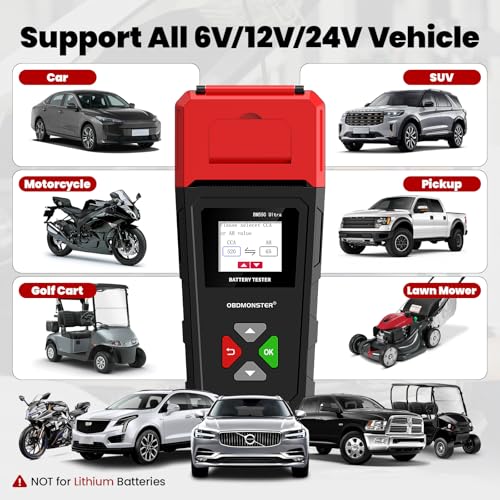 Car Battery Tester with Built-in Printer OBDMONSTER BM550U, 6V/12V/24V - color: Black+Red