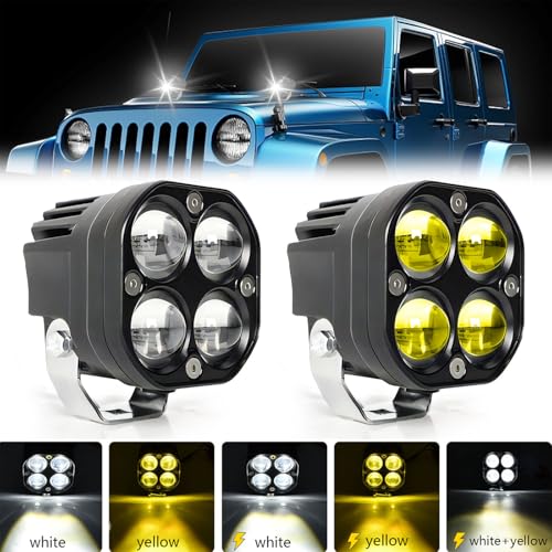 2PC Motorcycle Auxiliary Lights/White/Amber Strobe 3 inch LED Driving Fog Lights Offroad Work Lights for Harley Honda Kawasaki Suzuki Yamaha,ATV UTV GMC Savana Trucke Car,Forklifts,Fire Engines, Boat - color: Blue/White/Amber