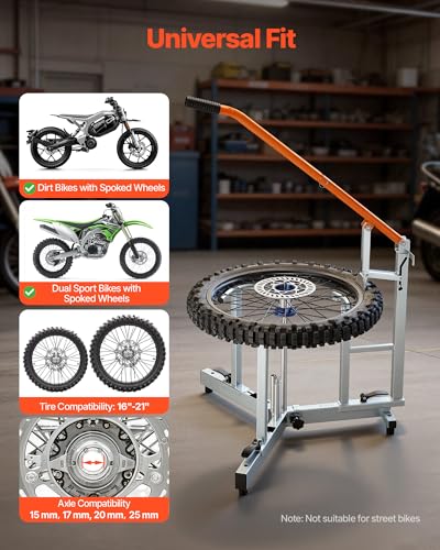 VEVOR Dirt Bike and Dual Sport Tire Changer, Fits for 16"-21" Wheels, 15/17/20/25 mm Axles, Heavy Duty Dirt Bike Tire Changing Tool Kit with Bead Breaker, Irons, Protective Sleeves, and Storage Bag