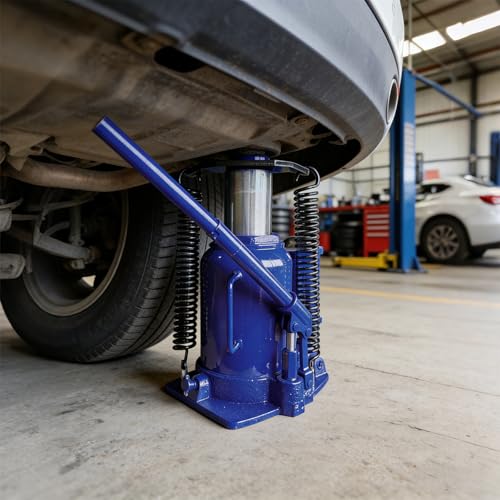 32 Ton Air Hydraulic Bottle Jack with Air-Powered or Manual Operation, One-Piece Hydraulic Cylinder Design, Air Bottle Jack with Independent Air Pump Body and Carry Handle - color: Blue, size: 32 Ton
