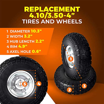 AR-PRO 10" Solid Tire and Wheel, Flat Free 4.10/3.50-4 Tire, 2-Pack - color: Silver