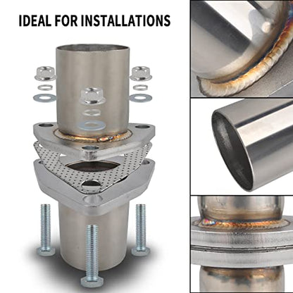 Exhaust Flange Bolts Quick Fix Repair Pipe Kit w/Gasket & Hardware, 2.25'' Inch OD 3 Bolts T304 Stainless Steel Universal Flange Replacement Kit - size: 2.25"OD-3 Bolts