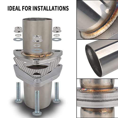 Exhaust Flange Bolts Quick Fix Repair Pipe Kit w/Gasket & Hardware, 2.25'' Inch OD 3 Bolts T304 Stainless Steel Universal Flange Replacement Kit - size: 2.25"OD-3 Bolts