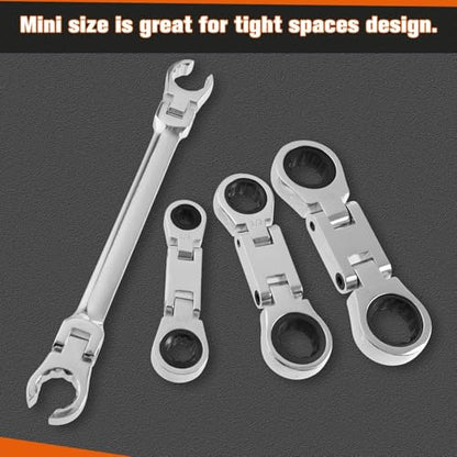 SPEEDWOX 5-Piece Stubby Wrench Set SAE 1/4"-13/16" Flex Head Ratcheting Double Box End Wrench with 72-Tooth Ratchet CR-V Steel Construction for Tight Spaces & Automotive Repair Mini Spanner Set - style: SAE