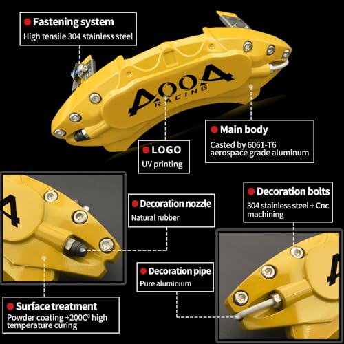 AOOA Yellow with Black Logo Caliper Covers Disc Brake Caliper Covers Caliper Paint Fit for KIA Telluride 2020-2025（front and rear） - color: yellow with black logo