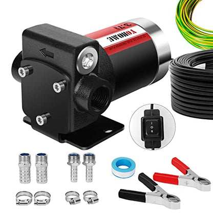Gasoline Transfer Pump YOHOME DC 12V New DOUBLE WAY Cast Iron Fuel Transfer Pump 3.7GPM Overheating Stability With Built-in Bypass Fuel Pump Suitable For Gasoline, Diesel, Kerosene, Mineral oil - style: 12V 3.7GPM