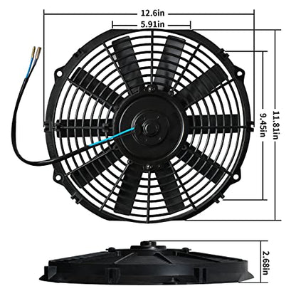 Mupera 12" Electric Radiator Cooling Fan Slim Fan Puller w/Mount Kit - size: Straight-12 inch