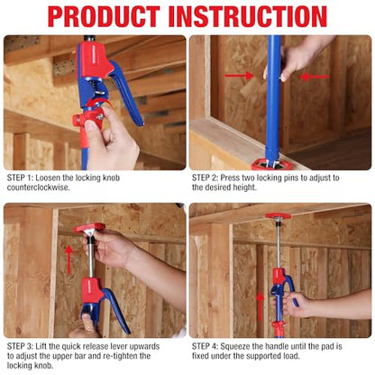 WORKPRO Cabinet Jacks, 54-114 in Adjustable Support Pole, 154 lbs, 4-Pack - size: Long-54"-114" 4PC