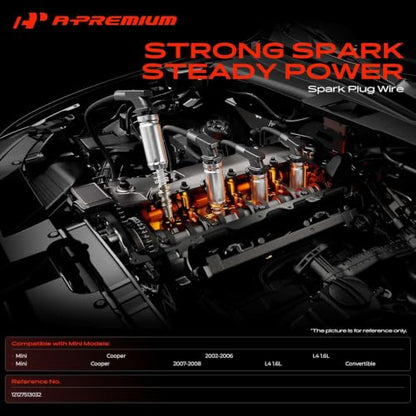A-Premium 7MM Spark Plug Wires Set of 4, 1.6L L4 Compatible with Mini