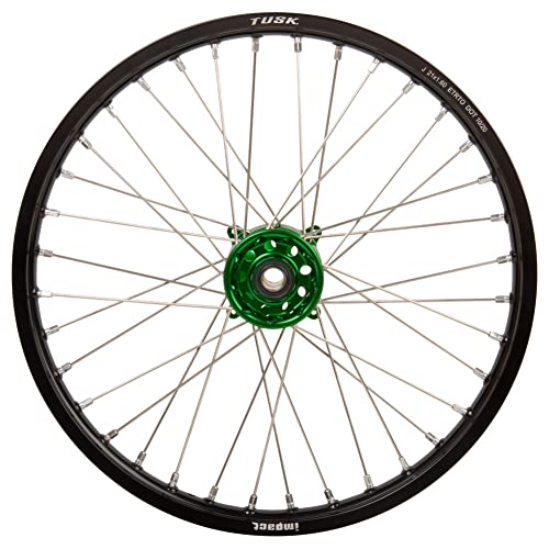 Tusk Impact Complete Wheel - Front 21 x 1.60 Black Rim/Silver Spoke/Green Hub Compatible with Kawasaki KX250 20004-2007,2019-2026/KX250F 2004-2018/KX450 2019-2025/KX450F 2009-2015
