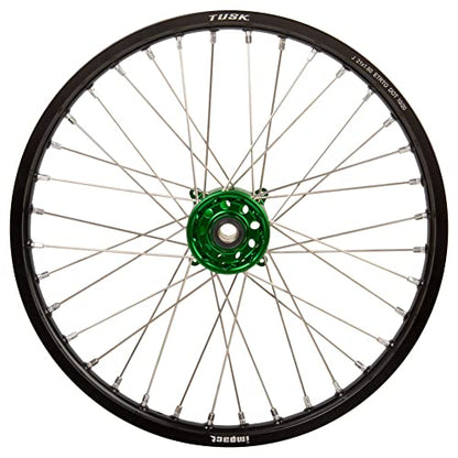 Tusk Impact Complete Wheel - Front 21 x 1.60 Black Rim/Silver Spoke/Green Hub Compatible with Kawasaki KX250 20004-2007,2019-2026/KX250F 2004-2018/KX450 2019-2025/KX450F 2009-2015