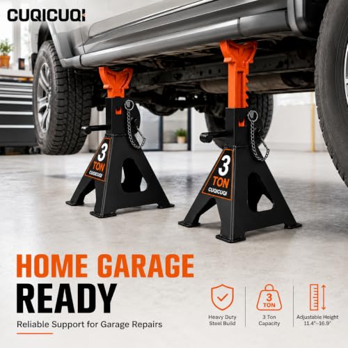 Jack Stands, Heavy Duty Steel Car Jack Stand with Double Pin Locking, Adjustable Height 3 Ton Stand for Cars Trailer Jack 1 Pair - color: Black
