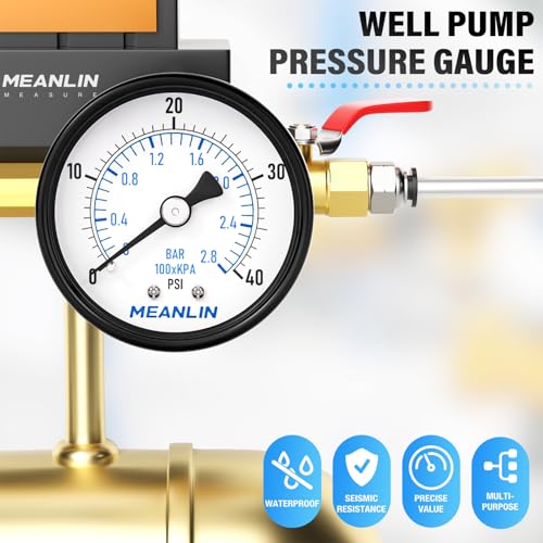 MEANLIN MEASURE 0-40Psi 2" DIAL FACE 1/4" NPT Well Pump Pressure Gauge, with 1/2" NPT and 3/8" NPT Hex Bushing, 3-2-3% Accuracy, Center Back Mount - color: 1/4"NPT Back Mount, size: 0-40Psi
