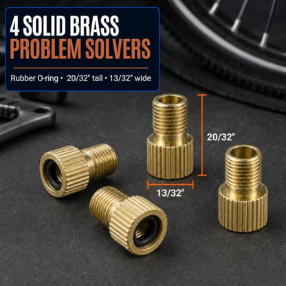 Brass Presta Valve Adapter - Convert Presta to Schrader, 4 Pack