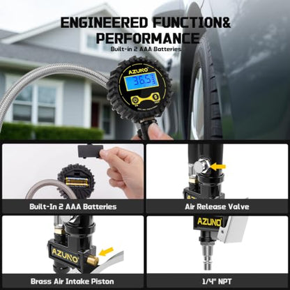 Digital Tire Inflator with Pressure Gauge, 200 PSI, Stainless Braided Hose - size: Standard with 7-Piece Set