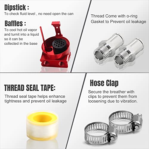 Thick Shell Baffled Oil Catch Can Coolant Fuel Catch Can Reservoir Kit - Red - color: Red