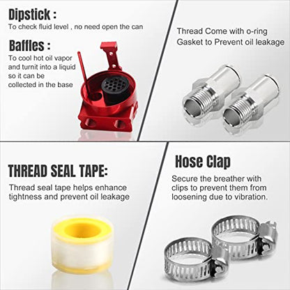 Thick Shell Baffled Oil Catch Can Coolant Fuel Catch Can Reservoir Kit - Red - color: Red