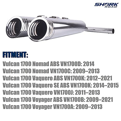 SHARKROAD Exhaust for Kawasaki Vulcan Tourers, Slip-On Pipes for Kawasaki Vulcan Vaquero 1700 and Kawasaki Vulcan Voyager 1700 Touring Models, 20CC