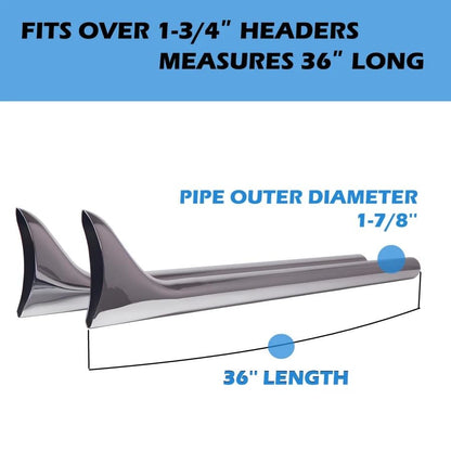 36" 1.875'' Fishtail Muffler for Motorcycle Exhaust 1.75'' Header Pipes