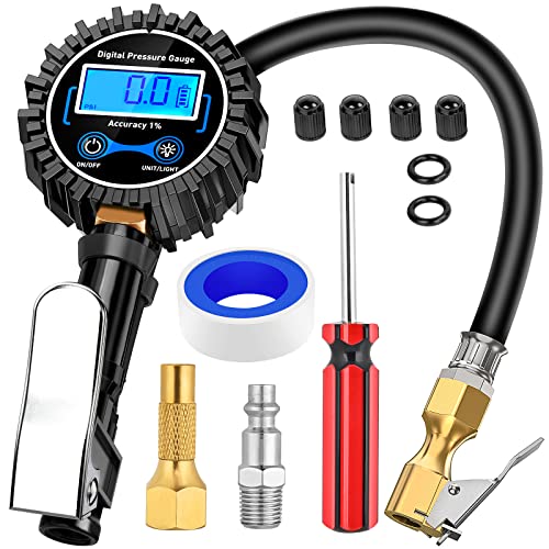 Nilight - 50057A Digital Tire Inflator Deflator with Pressure Gauge 250 PSI Air Chuck and Compressor Accessories with Rubber Hose and Quick Connect Coupler for 0.1 Display Resolution - color: Tire Inflator Gauge Style 2