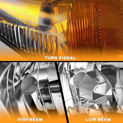 WEELMOTO Halogen Headlights Assembly for 2012-2015 Honda Civic 4Dr Sedan - color: Clear Lens l Black Housing l Amber Reflector