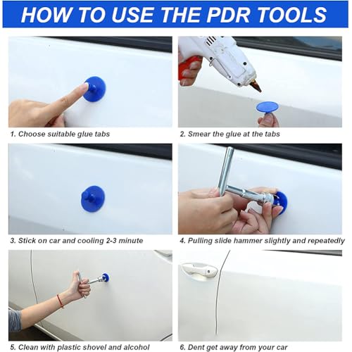 iayokocc Car Dent Puller Kit, Paintless Dent Repair Remover Tool with T Bar/Adhesive Strips Ergonomic Handle Pulling Small Dents Out of Car, Universal Auto Dents Repair Removal Kit