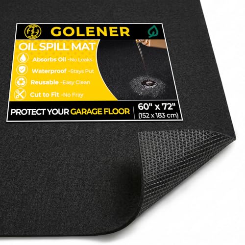 Golener Oil Spill Mat - 60”x72” Garage Floor Mat for Under Car, Absorbent Oil Mat, Rubber Floor Mats, Waterproof, Contain Liquid, Protect Garage Surface from Spills, Reusable, Washable, Durable, Black - size: 5' x 6' (Rectangular)