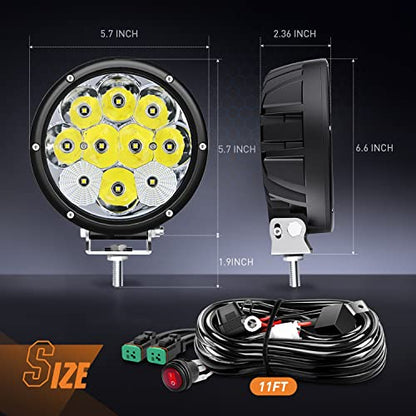 Nilight Pro Series 5.7 Inch Round LED Driving Offroad Light 50W 6500LM - color: 2Pcs 50W 5.7Inch LED Light Kit-White