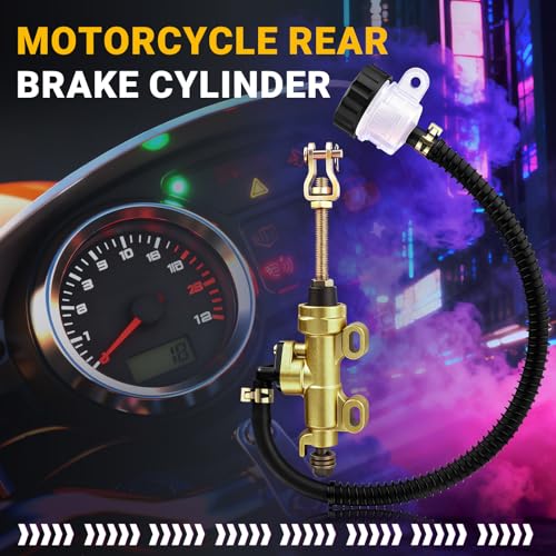 Rear Brake Master Cylinder Replacement with Brake Fluid Reservoir for Most Motorcycles, Dirt Bikes, Pit Bikes and ATV - Gold - color: gold