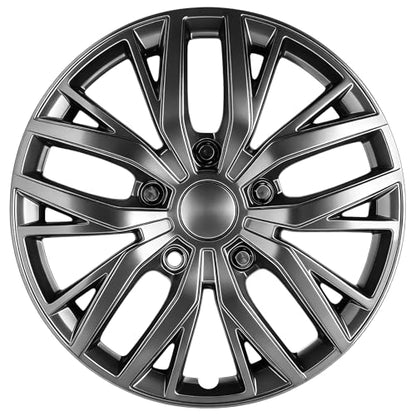 17-Inch Silver ABS Hubcaps with Steel Rings & Adjusters, Patented Design, Universal Fit, Set of 4 Wheel Covers (Gunmetal Grey) - color: Gunmetal Grey