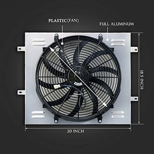 Electric Radiator Shroud Fan,16'' Electric Fan+Aluminum Shroud For 1987~2006 Jeep Wrangler YJ TJ 2.4L-4.2L L6