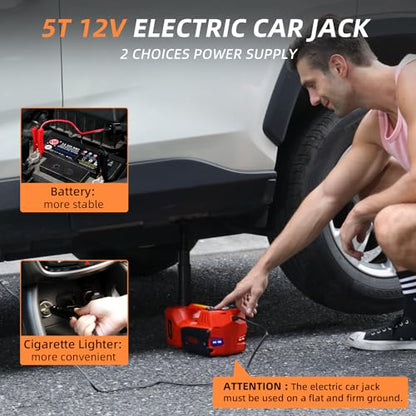 STANDTALL Electric Car Jack 5 Ton 12V Hydraulic Jack, Built-in Inflator - color: Red