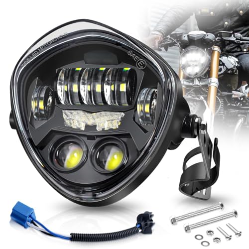 7 Inch LED Motorcycle Headlight With DRL Demon Eye Hi/Low LED Headlamp Triangle with Clamp Mount Bracket Fit 1.37-1.69 Inch Fork for Cafe Racer Chopper Bobber Scrambler Motorcycle, Black - size: 7in C3 Motorcycle Headlight with DRL Triangle