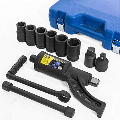 XtremepowerUS 8-Pieces Heavy Duty Torque Multiplier Wrench Labor Saving Lug Nut Wrench Torque Multiplier Cr-v Socket (24mm to 38mm) for Semi Truck & RVs w/Case - style: Torque Wrench Labor Saving