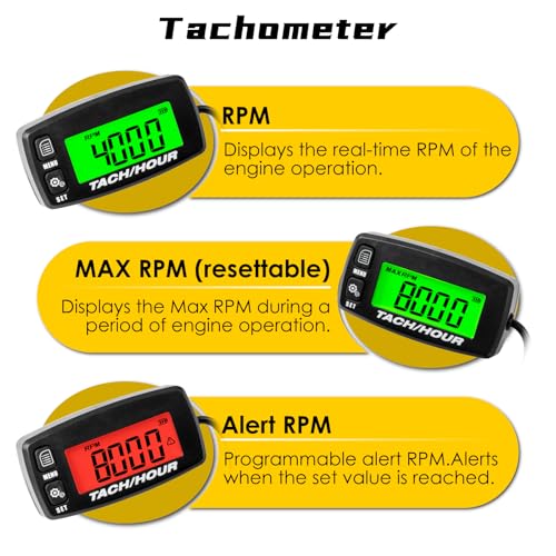 Digital Tachometer Hour Meter, Service Reminder for Small Engine