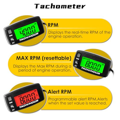 Digital Tachometer Hour Meter, Service Reminder for Small Engine