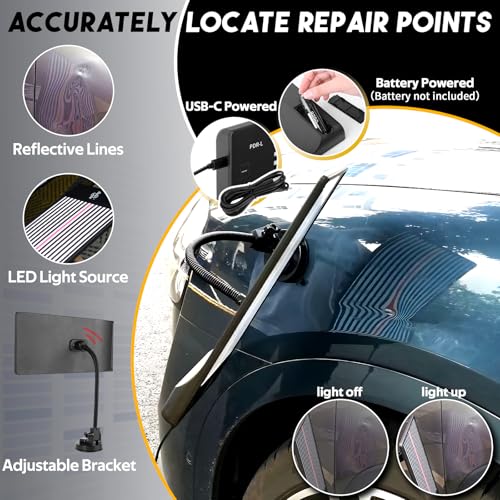 Super PDR 198PCS Paintless Dent Removal Kit, High Strength Steel Dent Removal Rods, Whale Tail Dent Repair Rods with Best Dent Repair Kit & LED Professional Inspection Light Board for car Dent Removal