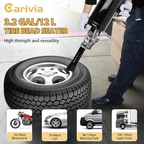 3.2Gal/12L Tire Bead Seater, 145 PSI Portable Tire Inflator, Handheld Trigger Seating Inflator for Tractor, Truck, ATV, Car & Auto Repair, Black