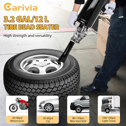 3.2Gal/12L Tire Bead Seater, 145 PSI Portable Tire Inflator, Handheld Trigger Seating Inflator for Tractor, Truck, ATV, Car & Auto Repair, Black