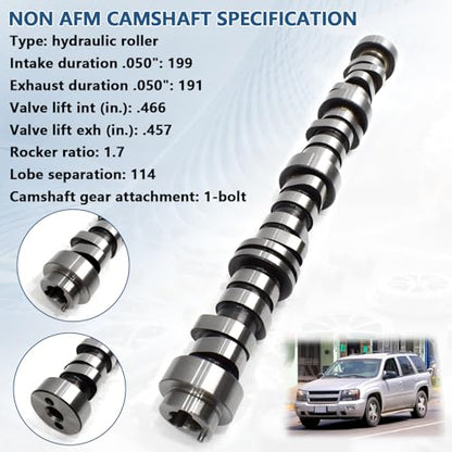 NON-AFM 5.3 Camshaft Kit Fit for 2007-2013 Chevrolet Avalanche Silverado 1500 Tahoe Trailblazer, GMC Sierra Yukon Envoy, Buick SAAB Isuzu, w/Head Gasket Valley Cover Gasket # ES72220