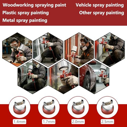 HVLP Spray Gun, Automotive Paint Guns w/ 4 Nozzles, 10x 22oz Cups - color: Red