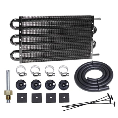 Transmission Oil Cooler Kit, Aluminium alloy Radiator with 5/16" Tube and Hose Mounting Kit(Black) (6 Pass) - color: Black, size: 6 Pass