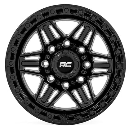 Rough Country 17x9 Series 76 Wheel with Simulated Beadlock - 5x5.5, +0mm OffSet - Gloss Black Lightweight Aluminum Off-Road Wheel for Jeep & Truck - size: 5x5.5, +0mm Offset