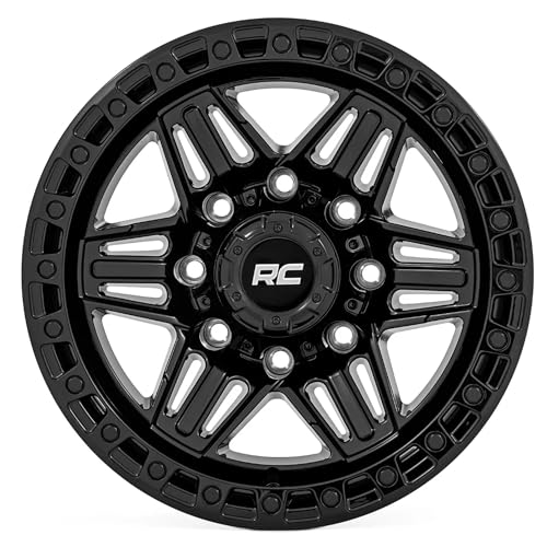 Rough Country 17x9 Series 76 Wheel with Simulated Beadlock - 5x5.5, +0mm OffSet - Gloss Black Lightweight Aluminum Off-Road Wheel for Jeep & Truck - size: 5x5.5, +0mm Offset
