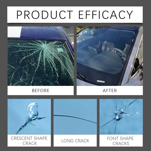 Windshield Repair Kit, Car Glass Repair Kit Quick Fix for Chips & Cracks, Windshield Crack Repair-Kit, Cracks Gone Glass Kit, Automotive Windscreen Tool, Nano Fluid Filler (1 Set)