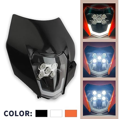 Dirt Bike LED Headlight,Universal Motorcycle Head Lamp Kit Compatible With Motocross Pit Bike Enduro ATV Supermoto 150 250 350 450 500 SX XCW EXC SXF XC SMC R 690(Black) - color: 16-5LED Black