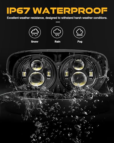 M MIBAHE 120W 5.75 Inch Dual LED Headlight Compatible with Road Glide 2004-2013, Black - color: black